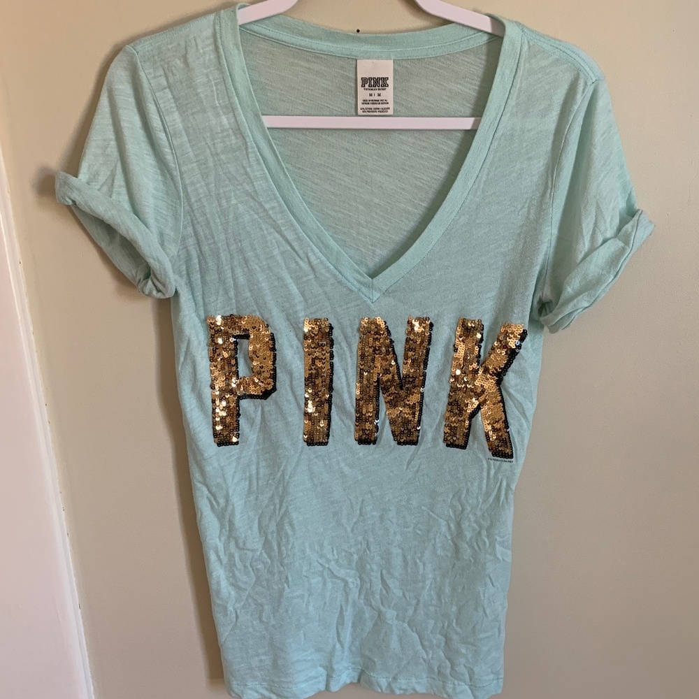 PINK Light Blue Short Sleeve Top (M)